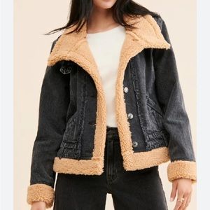 Free People Rylee Fur-Lined Denim Moto Jacket